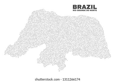 Rio Grande do Norte State map designed with small points. Vector abstraction in black color is isolated on a white background. Random small points are organized into Rio Grande do Norte State map.