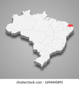 Rio Grande do Norte state location within Brazil 3d map