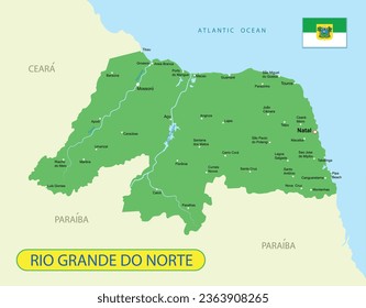 Rio Grande do Norte state map in Brazil. Vector education illustration