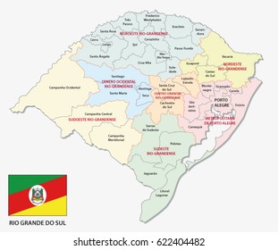 Rio Grande do Sul administrative and political map with flag