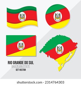 Rio Grande do Sul Brazil state vector set Flag symbol map and circle flag