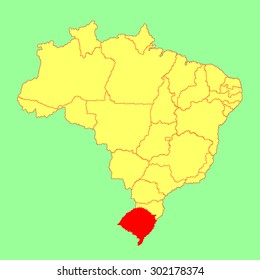 Rio Grande Do Sul, Brazil, vector map isolated on Brazil map. Editable vector map of Brazil. 