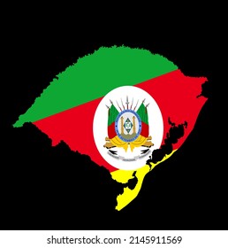 Rio Grande Do Sul map flag vector silhouette illustration isolated on black background. Brazil state Rio Grande Do Sul map symbol. South America territory.