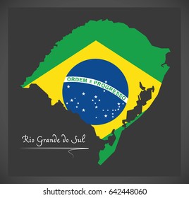 Rio Grande do Sul map with Brazilian national flag illustration