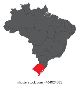 Rio grande do sul red on gray Brazil map vector