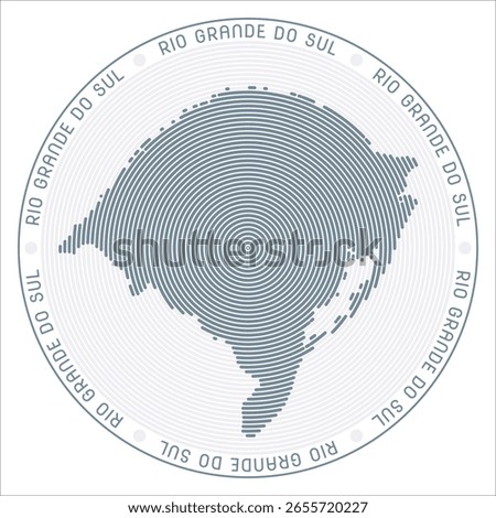 Rio Grande do Sul round logo design. State shape built of rings. Rio Grande do Sul text around the state. Vector Illustration.