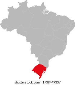 Estado de Rio Grande do Sul destacado en el mapa de Brasil. Conceptos y antecedentes empresariales.