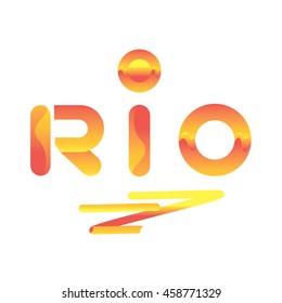 RIO inscription in yellow and orange colors on a white background