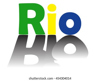 Rio text with shadow in Brazil flag colors 