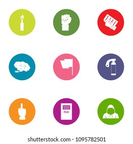 Riot icons set. Flat set of 9 riot vector icons for web isolated on white background