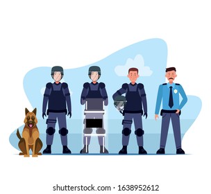 riot police squad and dog characters vector illustration design