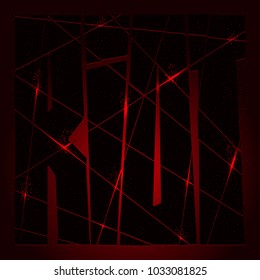 Riot. Poster of the rebellion. Black slashed letters on the dark red background. Logo with fiery edges textured by a sparkling dots. Aggressive urban sign for anarchists, insurgents, freedom fighters.