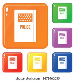 Riot shield icons set collection vector 6 color isolated on white background