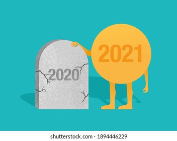 R.I.P. 2020 and hello to 2021 New Year ironic cartoon illustration - funeral of last year