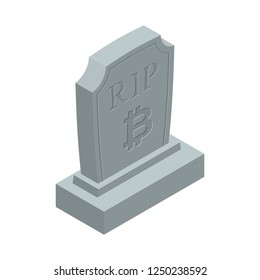 RIP bitcoin death. Tombstone for cryptocurrency. Gravestone electronic money. grave Memorial Virtual cash
