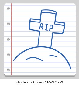 Rip Cross Grave Halloween Notebook School Doodle Icon Symbol Sketch Line Art