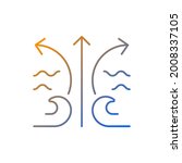 Rip current wave gradient linear vector icon. Potential dangerous threat to surfer. Flat spot in waves. Surf zone. Thin line color symbols. Modern style pictogram. Vector isolated outline drawing