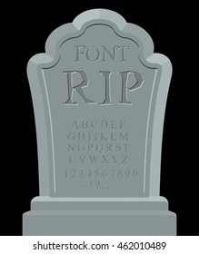 RIP Font. Ancient Carved On Tombstone Of ABC. Tomb Of Alphabet. Set Of Letters To Write On Grave
