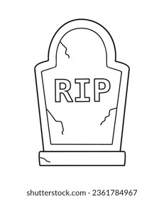 RIP gravestone isolated. Coloring Page. Illustration Halloween tombstone. Grave headstone, graveyard with grass. Cute creepy Halloween tombstone, memorial for death. Flat vector. SHOTLISTspooky svg