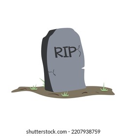 RIP Gravestone Isolated. Illustration Halloween Tombstone. Grave Headstone, Graveyard With Grass. Cute Creepy Halloween Tombstone, Memorial For Death. Flat Vector Illustration Eps 10