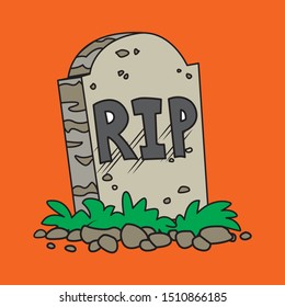 rip illustration artwork with grass and stone vector orange background