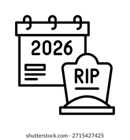 RIP Memorial Calendar 2026 Vector Illustration Line Style Icon