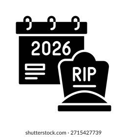 Ícone de Estilo Sólido da Ilustração de Vetor do Calendário Memorial do RIP 2026