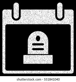 Rip Monument Calendar Day grainy textured icon for overlay watermark stamps. Flat symbol with scratched texture. Dotted vector white ink rubber seal stamp with grunge design on a black background.