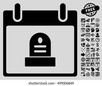 Rip Monument Calendar Day icon with bonus calendar and time management images. Vector illustration style is flat iconic symbols, black, light gray background.