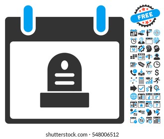 Rip Monument Calendar Day icon with bonus calendar and time management pictograph collection. Vector illustration style is flat iconic symbols, blue and gray, white background.