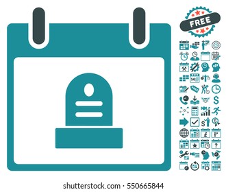 Rip Monument Calendar Day icon with bonus calendar and time management design elements. Vector illustration style is flat iconic symbols, soft blue, white background.