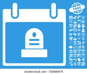Rip Monument Calendar Day icon with bonus calendar and time management pictures. Vector illustration style is flat iconic symbols, white, blue background.
