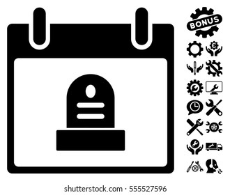 Rip Monument Calendar Day icon with bonus service icon set. Vector illustration style is flat iconic symbols, black, white background.