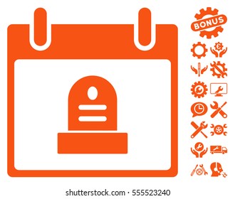 Rip Monument Calendar Day pictograph with bonus service images. Vector illustration style is flat iconic symbols, orange, white background.