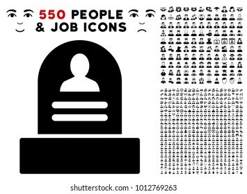 Rip Monument pictograph with 550 bonus pity and glad person symbols. Vector illustration style is flat black iconic symbols.