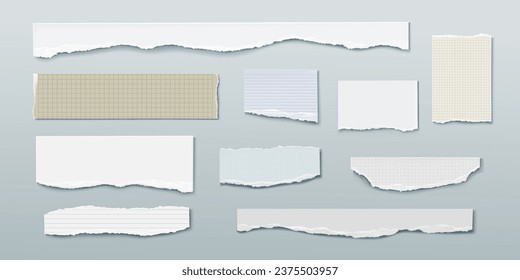 Rip Notebook Seite mit abgerundeten Papier Rand Vektorgrafik. Weißer Schrottafel für Bannerdesign. Grunge-Tag-Element mit geripptem Rand. Realistische abstrakte Schildkröte mit Schatten