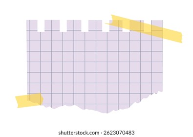 Rasgue papel absorvente de notebook ou diário com padrão de grade e fita washi transparente