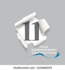 Rip paper. 11 year anniversary celebration Vector illustration
