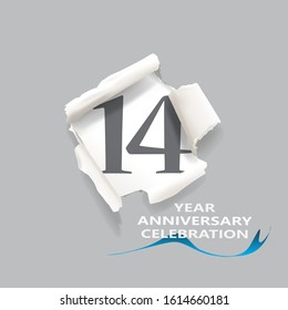 Rip paper. 14 year anniversary celebration Vector illustration