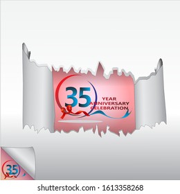 Rip paper. 35 year anniversary celebration Vector illustration.