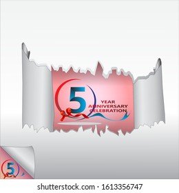 Rip paper. 5 year anniversary celebration Vector illustration.