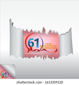 Rip paper. 61 year anniversary celebration Vector illustration