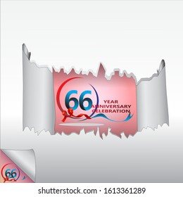 Rip paper. 66 year anniversary celebration Vector illustration