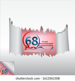 Rip paper. 68 year anniversary celebration Vector illustration