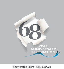 Rip paper. 68 year anniversary celebration Vector illustration