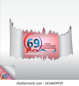 Rip paper. 69 year anniversary celebration Vector illustration