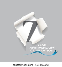 Rip paper. 7 year anniversary celebration Vector illustration