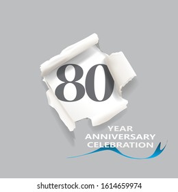 Rip paper. 80 year anniversary celebration Vector illustration