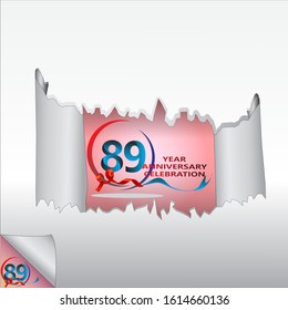 Rip paper. 89 year anniversary celebration Vector illustration