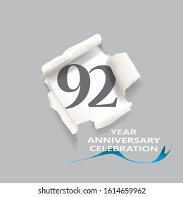 Rip paper. 92 year anniversary celebration Vector illustration